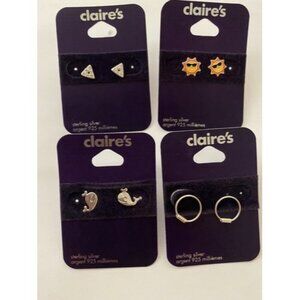 Claire's Sterling Silver Pierced Earrings Summer Sun Whale Triangle LOT 4 Pair